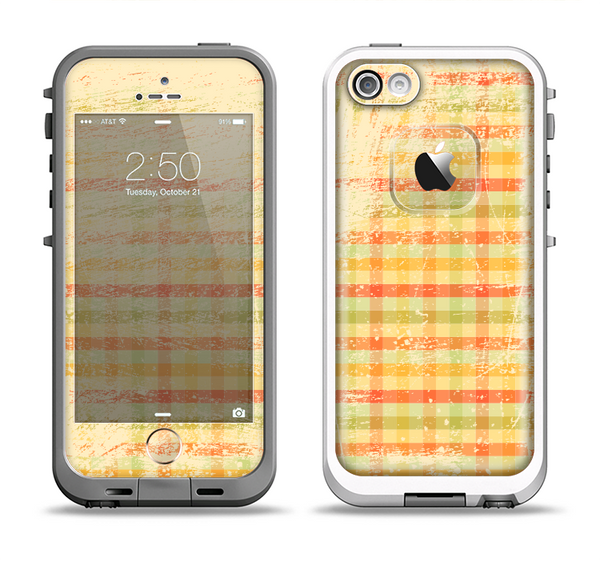 The Scratched Yellow Faded Plaid Apple iPhone 5-5s LifeProof Fre Case Skin Set