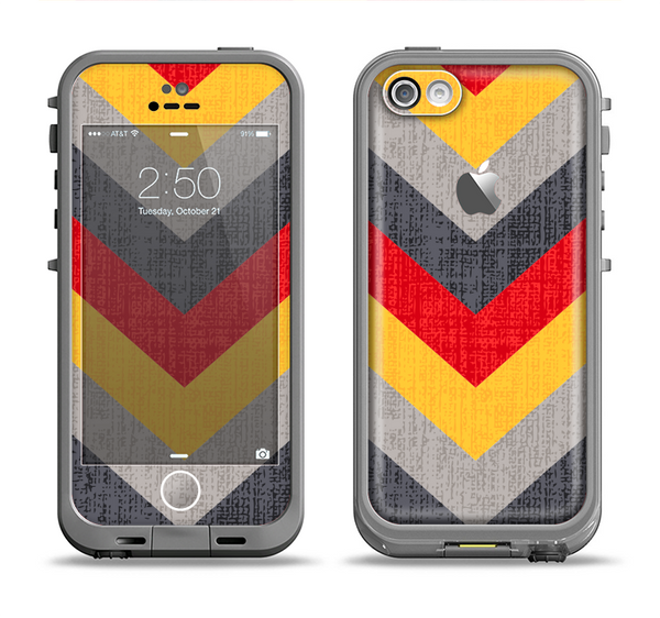 The Scratched Yellow & Red Accented Chevron Pattern V3 Apple iPhone 5c LifeProof Fre Case Skin Set