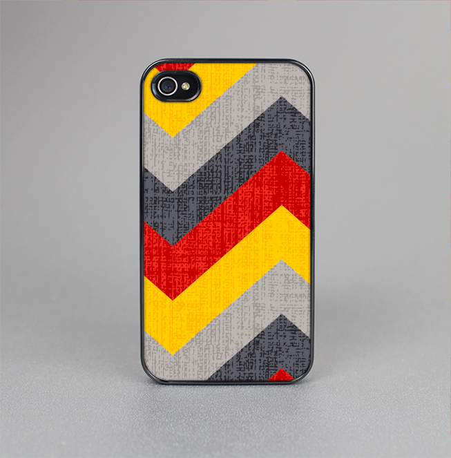 The Scratched Yellow & Red Accented Chevron Pattern V3 Skin-Sert for the Apple iPhone 4-4s Skin-Sert Case