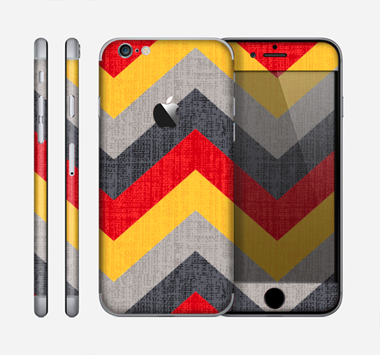 The Scratched Yellow & Red Accented Chevron Pattern V3 Skin for the Apple iPhone 6
