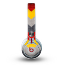 The Scratched Yellow & Red Accented Chevron Pattern V3 Skin for the Beats by Dre Mixr Headphones