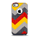 The Scratched Yellow & Red Accented Chevron Pattern V3 Skin for the iPhone 5c OtterBox Commuter Case