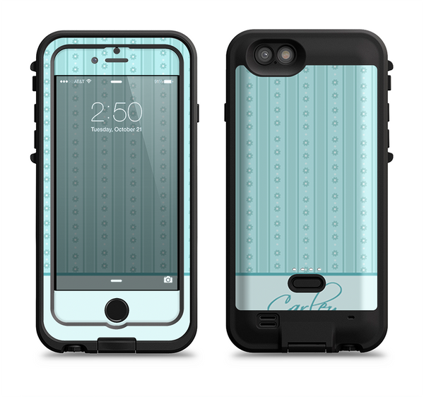 The Seamless Blue Subtle Floral Strips Name Script Apple iPhone 6/6s LifeProof Fre POWER Case Skin Set