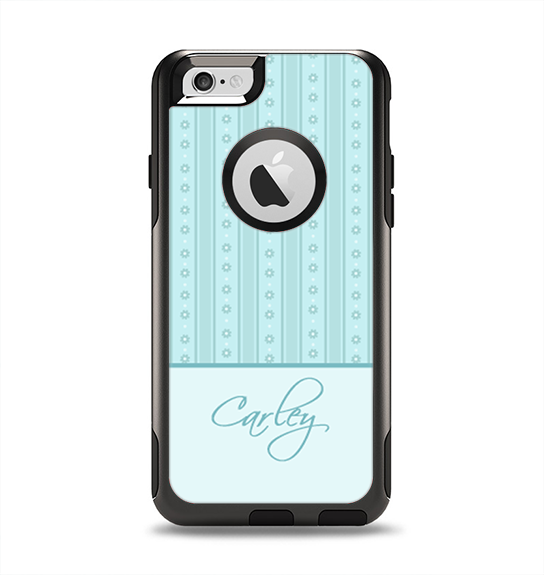 The Seamless Blue Subtle Floral Strips Name Script Apple iPhone 6 Otterbox Commuter Case Skin Set