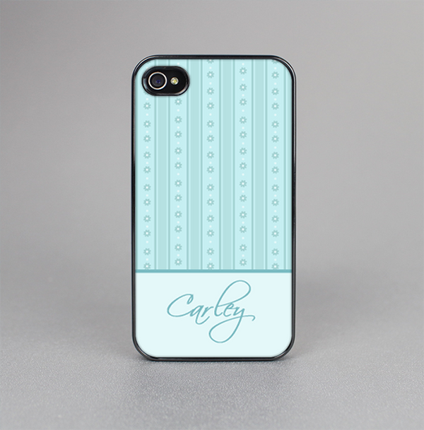 The Seamless Blue Subtle Floral Strips Name Script Skin-Sert for the Apple iPhone 4-4s Skin-Sert Case