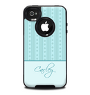 The Seamless Blue Subtle Floral Strips Name Script Skin for the iPhone 4-4s OtterBox Commuter Case
