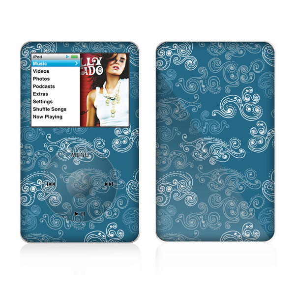 The Seamless Blue and White Paisley Swirl Skin For The Apple iPod Classic