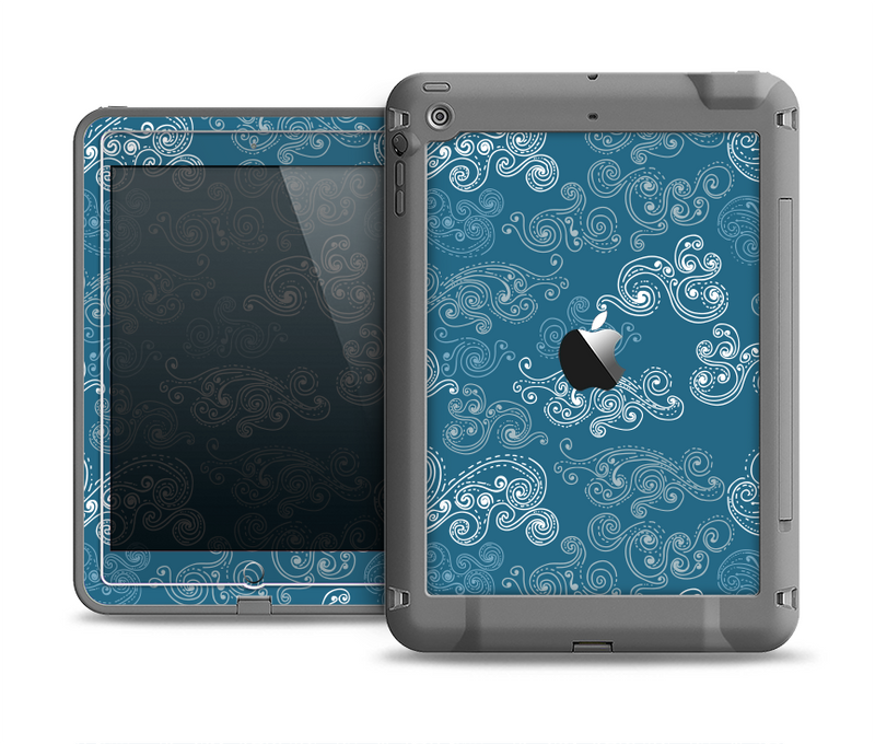 The Seamless Blue and White Paisley Swirl Apple iPad Air LifeProof Fre Case Skin Set