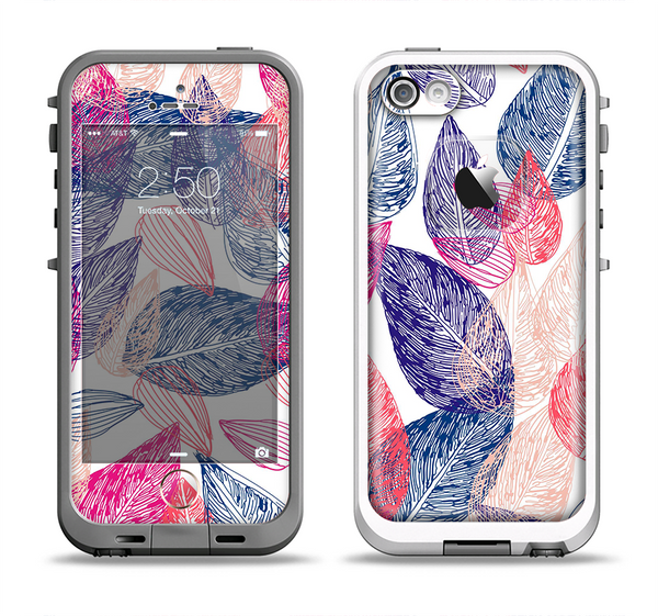 The Seamless Pink & Blue Color Leaves Apple iPhone 5-5s LifeProof Fre Case Skin Set
