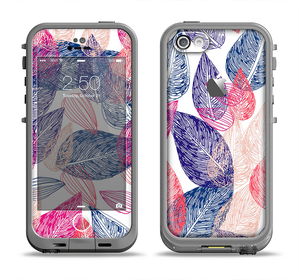 The Seamless Pink & Blue Color Leaves Apple iPhone 5c LifeProof Fre Case Skin Set