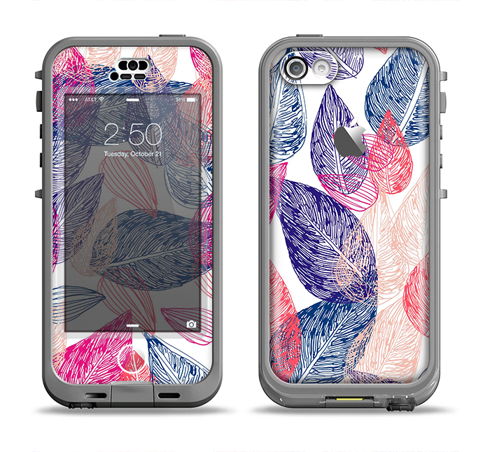 The Seamless Pink & Blue Color Leaves Apple iPhone 5c LifeProof Nuud Case Skin Set