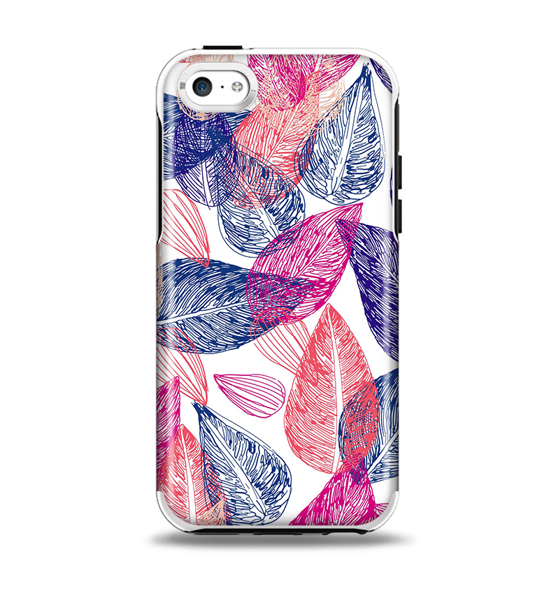 The Seamless Pink & Blue Color Leaves Apple iPhone 5c Otterbox Symmetry Case Skin Set
