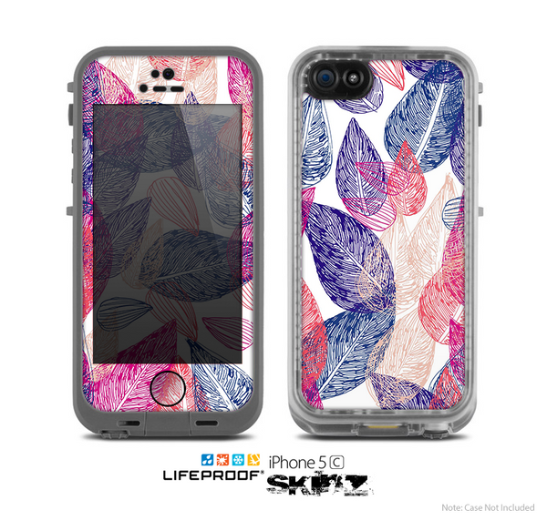 The Seamless Pink & Blue Color Leaves Skin for the Apple iPhone 5c LifeProof Case