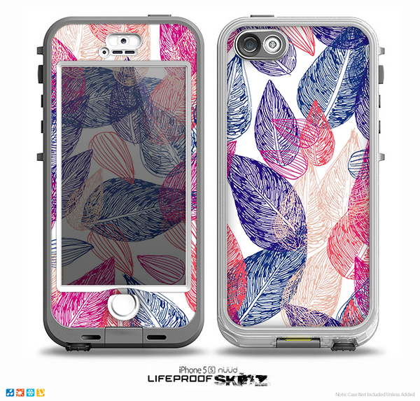 The Seamless Pink & Blue Color Leaves Skin for the iPhone 5-5s NUUD LifeProof Case for the LifeProof Skin