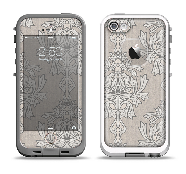 The Seamless Tan Floral Pattern Apple iPhone 5-5s LifeProof Fre Case Skin Set