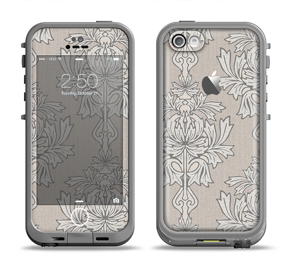 The Seamless Tan Floral Pattern Apple iPhone 5c LifeProof Fre Case Skin Set