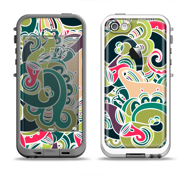 The Shades of Green Swirl Pattern V32 Apple iPhone 5-5s LifeProof Fre Case Skin Set