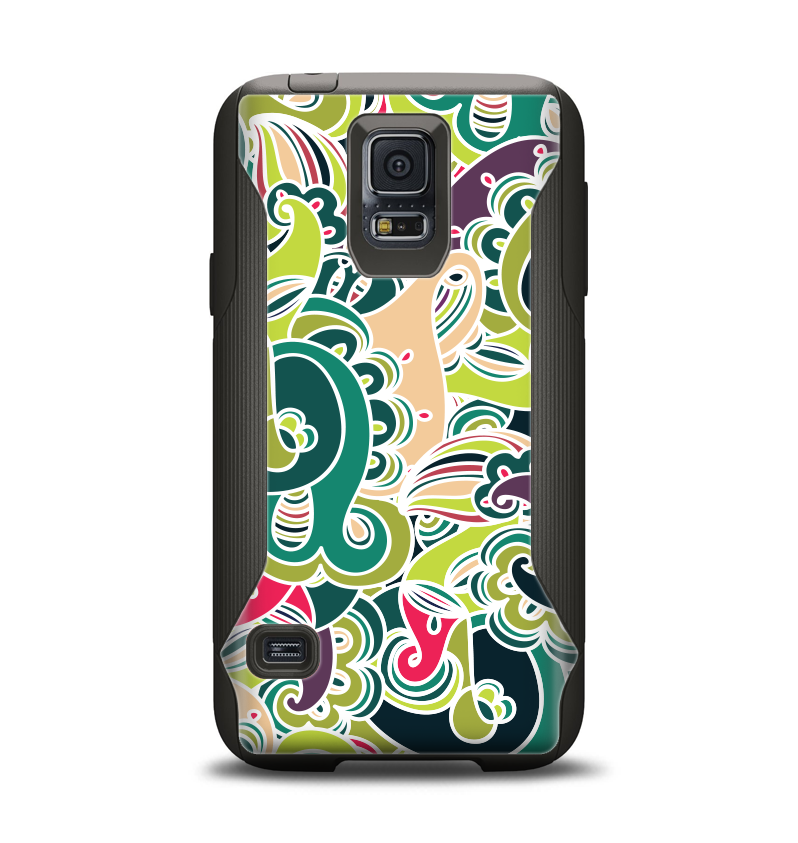 The Shades of Green Swirl Pattern V32 Samsung Galaxy S5 Otterbox Commuter Case Skin Set