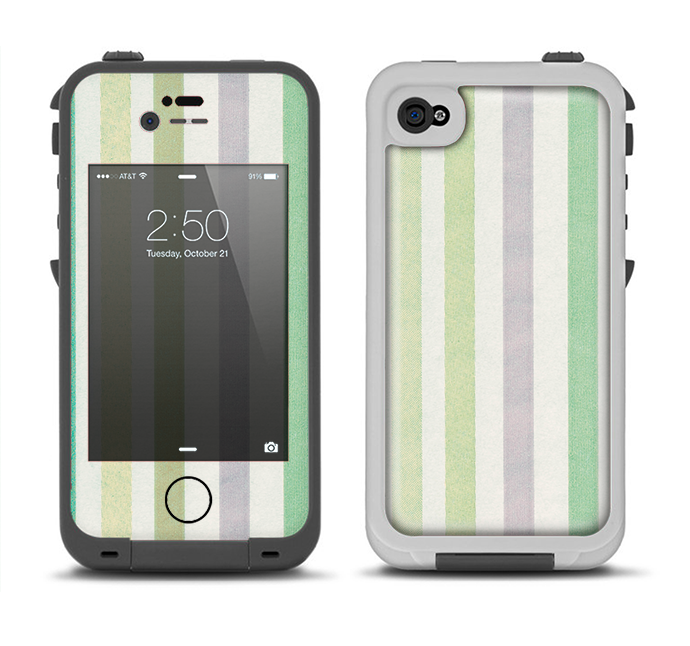 The Shades of Green Vertical Stripes Apple iPhone 4-4s LifeProof Fre Case Skin Set