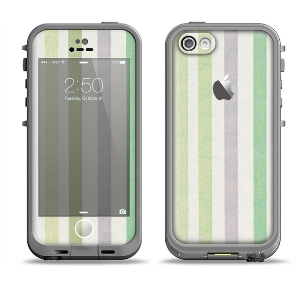 The Shades of Green Vertical Stripes Apple iPhone 5c LifeProof Fre Case Skin Set