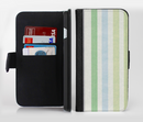 The Shades of Green Vertical Stripes Ink-Fuzed Leather Folding Wallet Credit-Card Case for the Apple iPhone 6/6s, 6/6s Plus, 5/5s and 5c