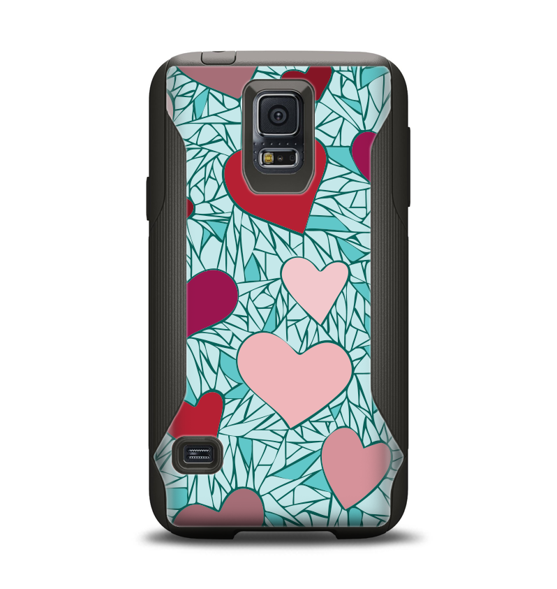 The Sharded Hearts On Teal Samsung Galaxy S5 Otterbox Commuter Case Skin Set