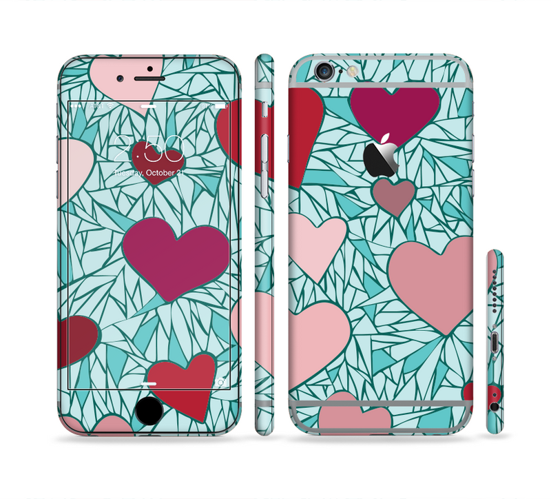 The Sharded Hearts On Teal Sectioned Skin Series for the Apple iPhone 6s