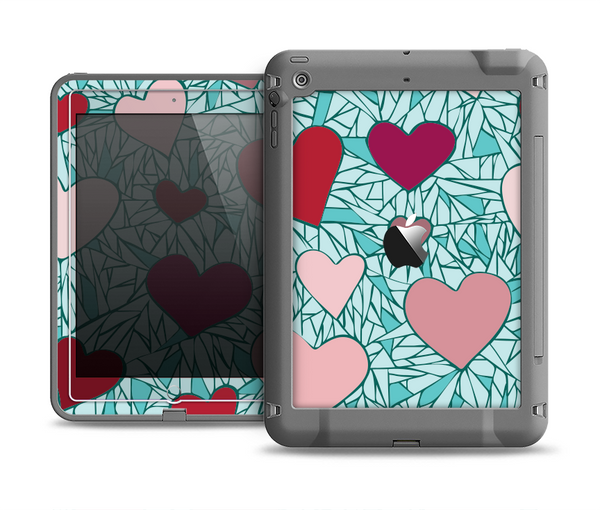 The Sharded Hearts On Teal Apple iPad Air LifeProof Fre Case Skin Set