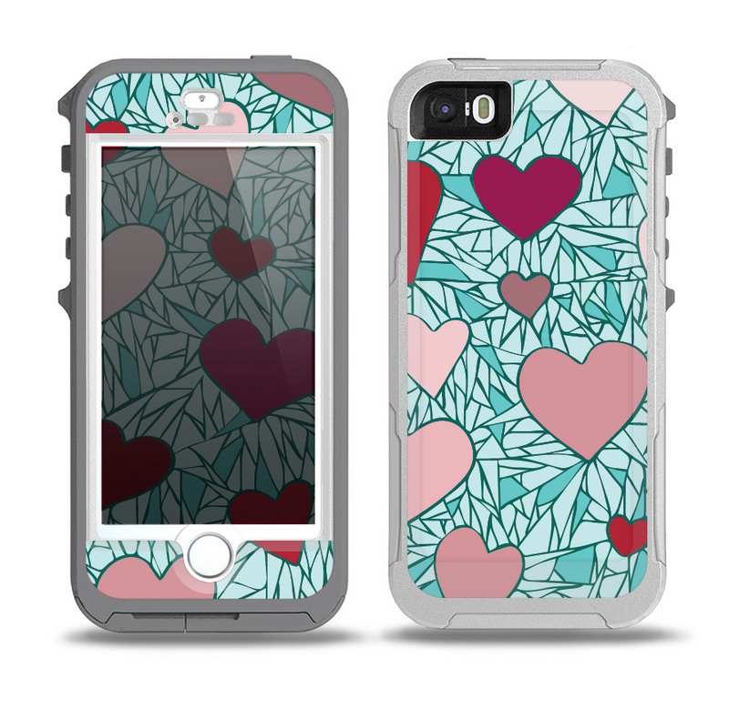 The Sharded Hearts On Teal Skin for the iPhone 5-5s OtterBox Preserver WaterProof Case