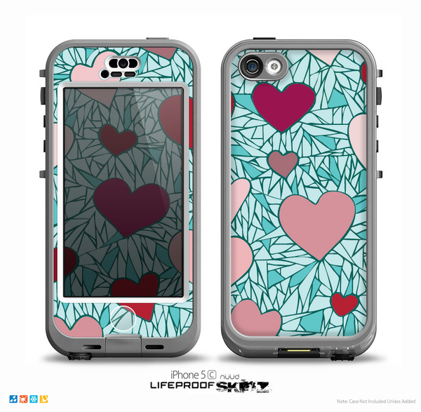 The Sharded Hearts On Teal Skin for the iPhone 5c nüüd LifeProof Case