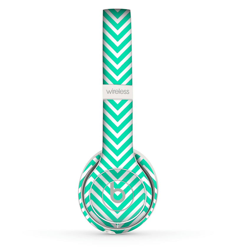 The Sharp Chevron White and Mint Green Skin Set for the Beats by Dre Solo 2 Wireless Headphones