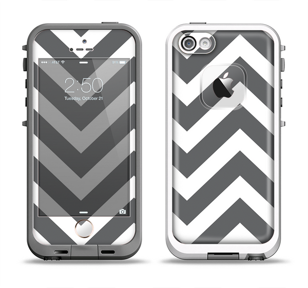 The Sharp Gray & White Chevron Pattern Apple iPhone 5-5s LifeProof Fre Case Skin Set