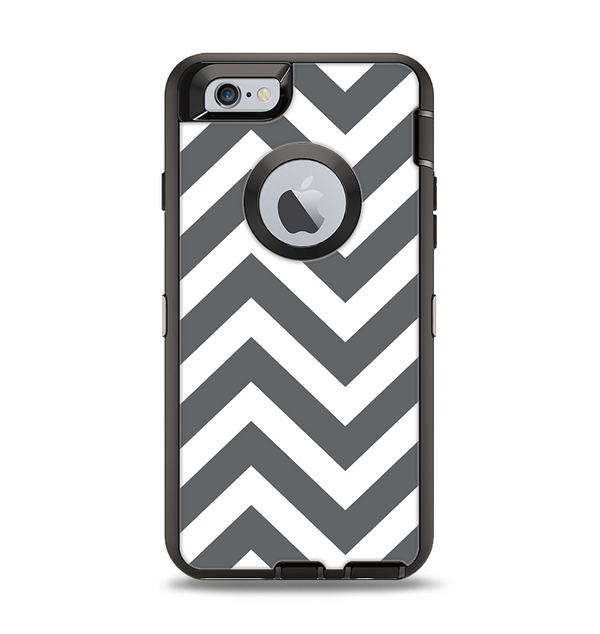 The Sharp Gray & White Chevron Pattern Apple iPhone 6 Otterbox Defender Case Skin Set