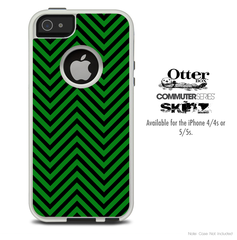 The Sharp Green & Black Chevron Pattern Skin For The iPhone 4-4s or 5-5s Otterbox Commuter Case