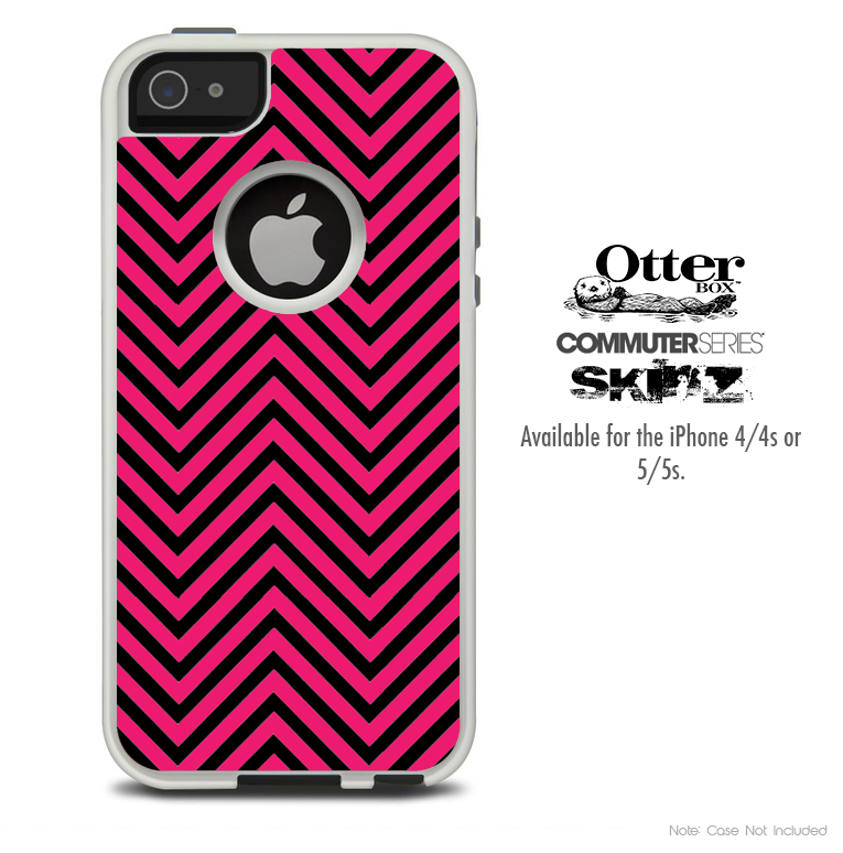 The Sharp Pink & Black Chevron Pattern Skin For The iPhone 4-4s or 5-5s Otterbox Commuter Case