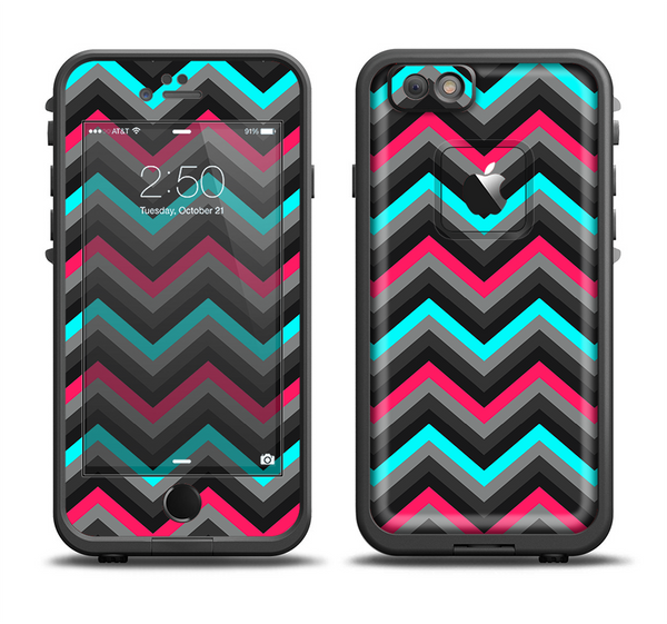 The Sharp Pink & Teal Chevron Pattern Apple iPhone 6 LifeProof Fre Case Skin Set