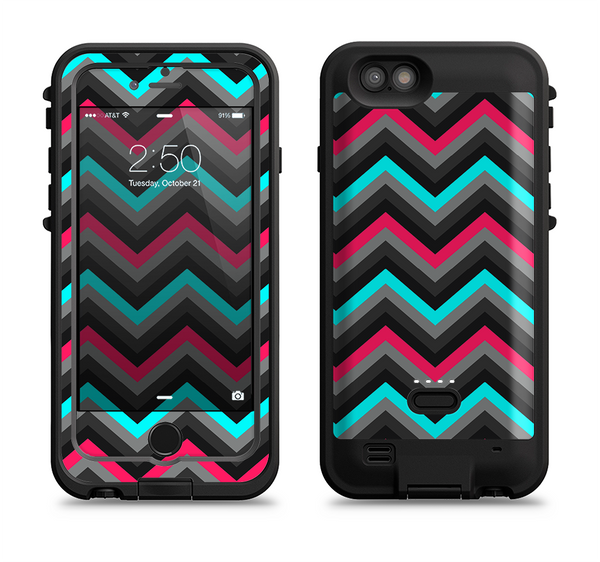 The Sharp Pink & Teal Chevron Pattern Apple iPhone 6/6s LifeProof Fre POWER Case Skin Set
