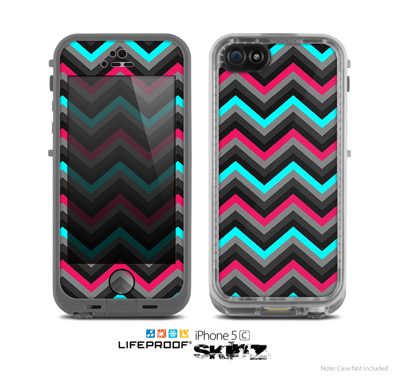 The Sharp Pink & Teal Chevron Pattern Skin for the Apple iPhone 5c LifeProof Case