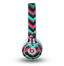 The Sharp Pink & Teal Chevron Pattern Skin for the Beats by Dre Mixr Headphones