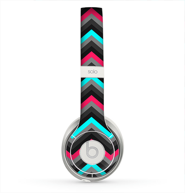 The Sharp Pink & Teal Chevron Pattern Skin for the Beats by Dre Solo 2 Headphones