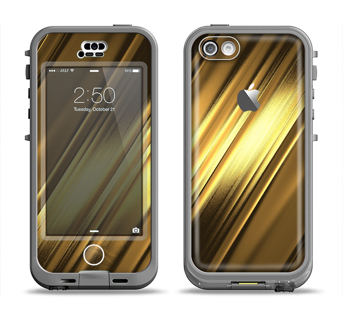 The Shimmering Slanted Gold Texture Apple iPhone 5c LifeProof Nuud Case Skin Set
