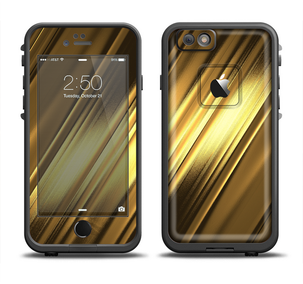 The Shimmering Slanted Gold Texture Apple iPhone 6 LifeProof Fre Case Skin Set