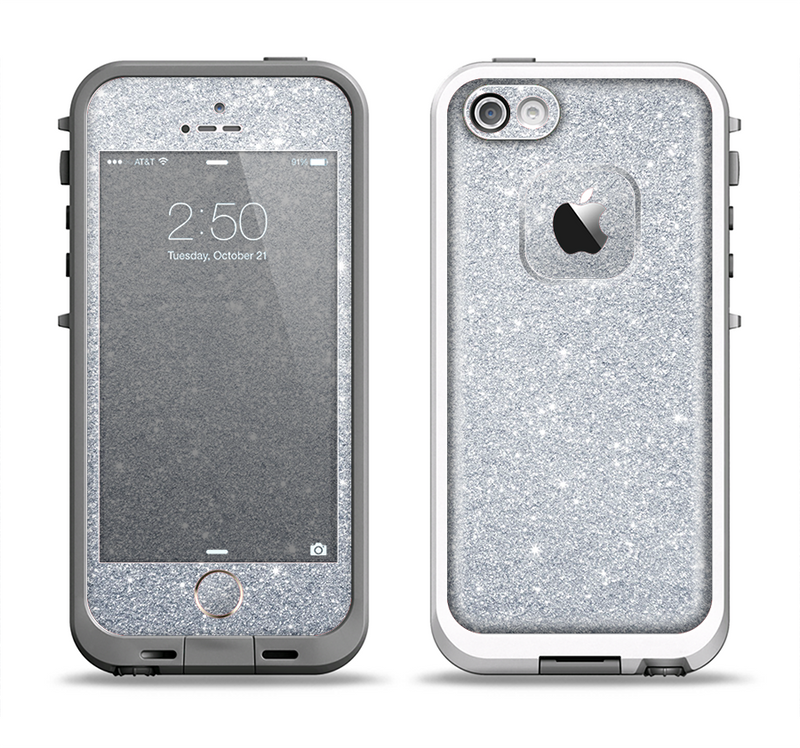 The Silver Sparkly Glitter Ultra Metallic Apple iPhone 5-5s LifeProof Fre Case Skin Set