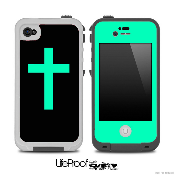 The Black & Trendy Green Simple Vector Cross Skin for the iPhone 4,4s or 5 LifeProof Case