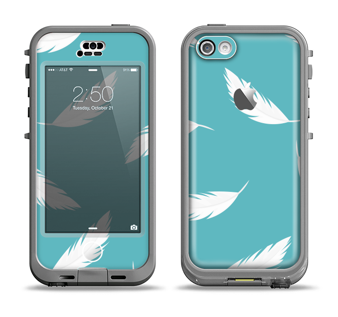 The Simple White Feathered Blue Apple iPhone 5c LifeProof Nuud Case Skin Set
