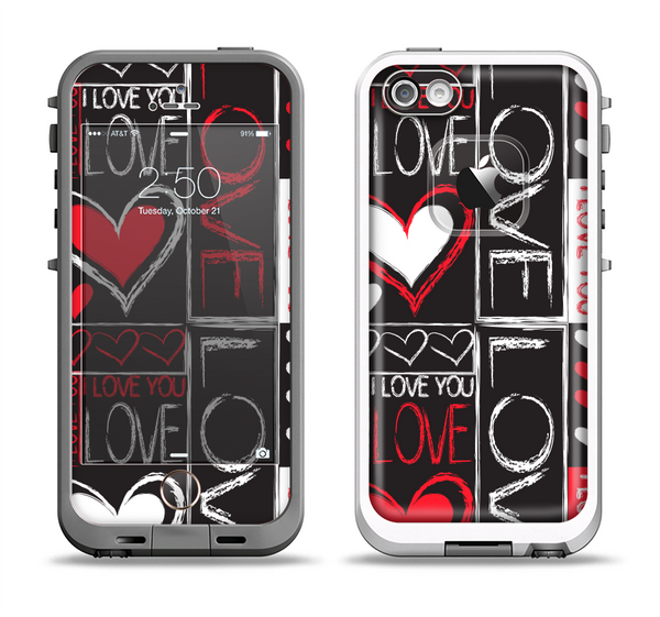 The Sketch Love Heart Collage Apple iPhone 5-5s LifeProof Fre Case Skin Set
