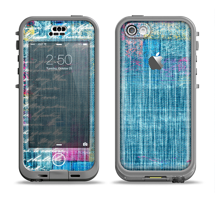 The Sketched Blue Word Surface Apple iPhone 5c LifeProof Nuud Case Skin Set
