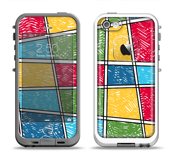 The Sketched Colorful Uneven Panels Apple iPhone 5-5s LifeProof Fre Case Skin Set