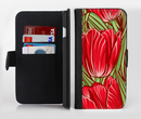 The Sketched Pink & Green Tulips Ink-Fuzed Leather Folding Wallet Credit-Card Case for the Apple iPhone 6/6s, 6/6s Plus, 5/5s and 5c