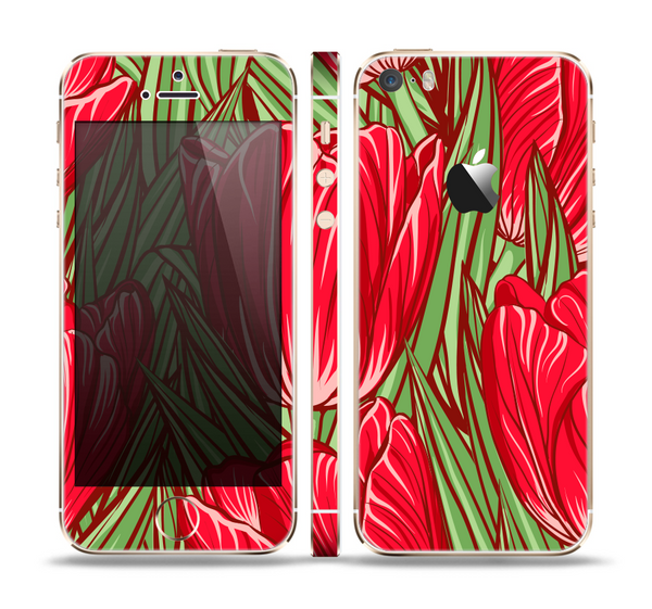 The Sketched Pink & Green Tulips Skin Set for the Apple iPhone 5s